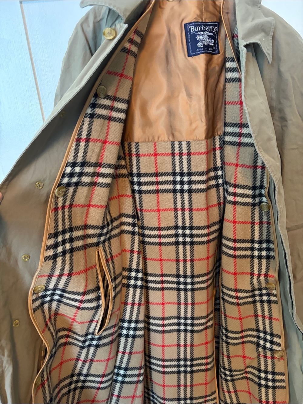 Vintage Burberry OliveGreen/Tan Trench Coat With Removable Wool Lining - Picture 7 of 16